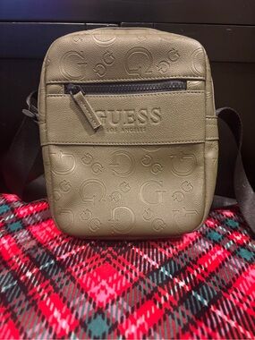 GUESS Olive Green Embossed Logo Messenger Crossbody